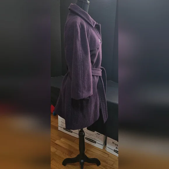 GAP Women's Purple Wool Blend Pea Coat Size XL Jacket Belted 3/4 Sleeve - Picture 8 of 12